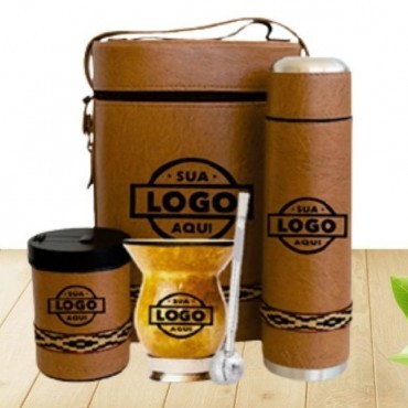 Kit com Cuia, Garrafa Térmica, Mateira, Porta Erva e Bomba para Chimarrão Personalizados em Bagé